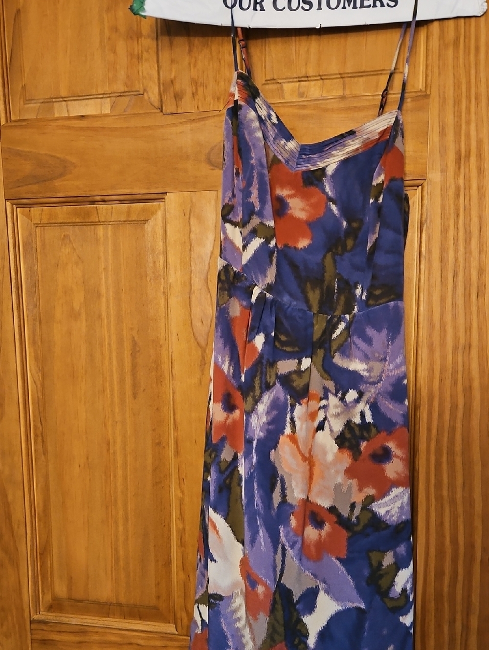 Moulinette Soeurs Strapless Floral Slip Dress in Blue, Orange & Cream